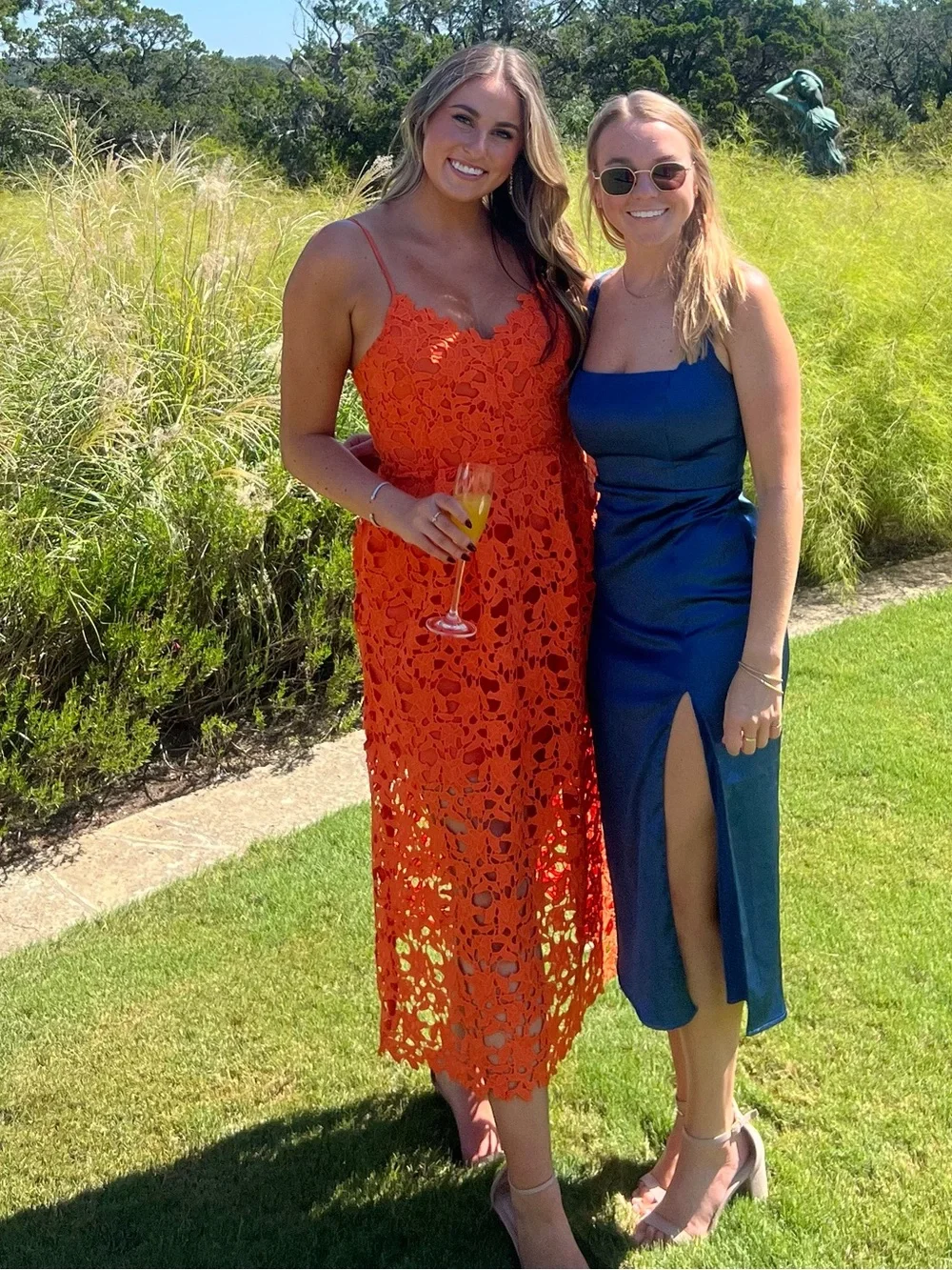 Vici Bright Orange Lace Midi Dress with Spaghetti Straps - Picture 4 of 4